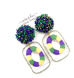 Cora's Den Mardi Gras King Cake Earrings