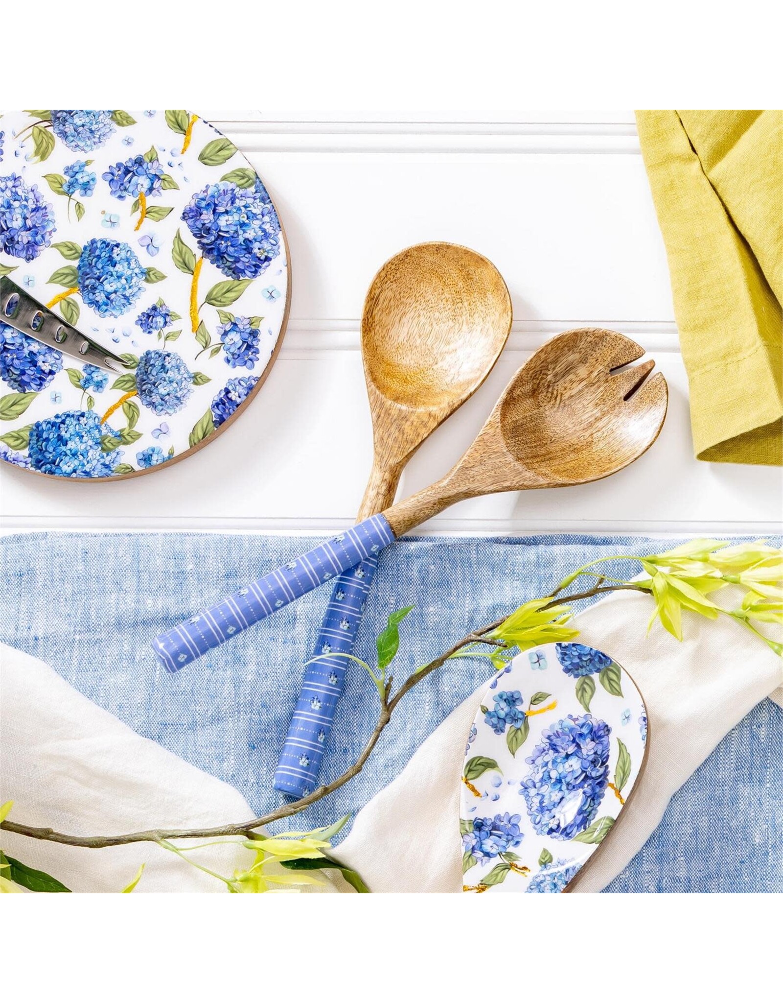 Evergreen Enterprises VivaStyle Serving Utensils, Wood Salad Server, Hydrangea, Set of 2
