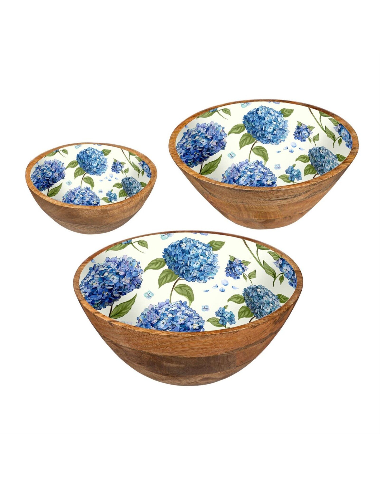 Evergreen Enterprises VivaStyle Bowl, Wood Bowl Set, Hydrangea, Set of 3