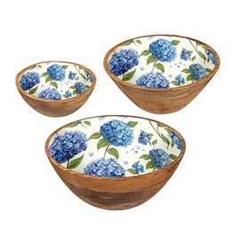 Evergreen Enterprises VivaStyle Bowl, Wood Bowl Set, Hydrangea, Set of 3