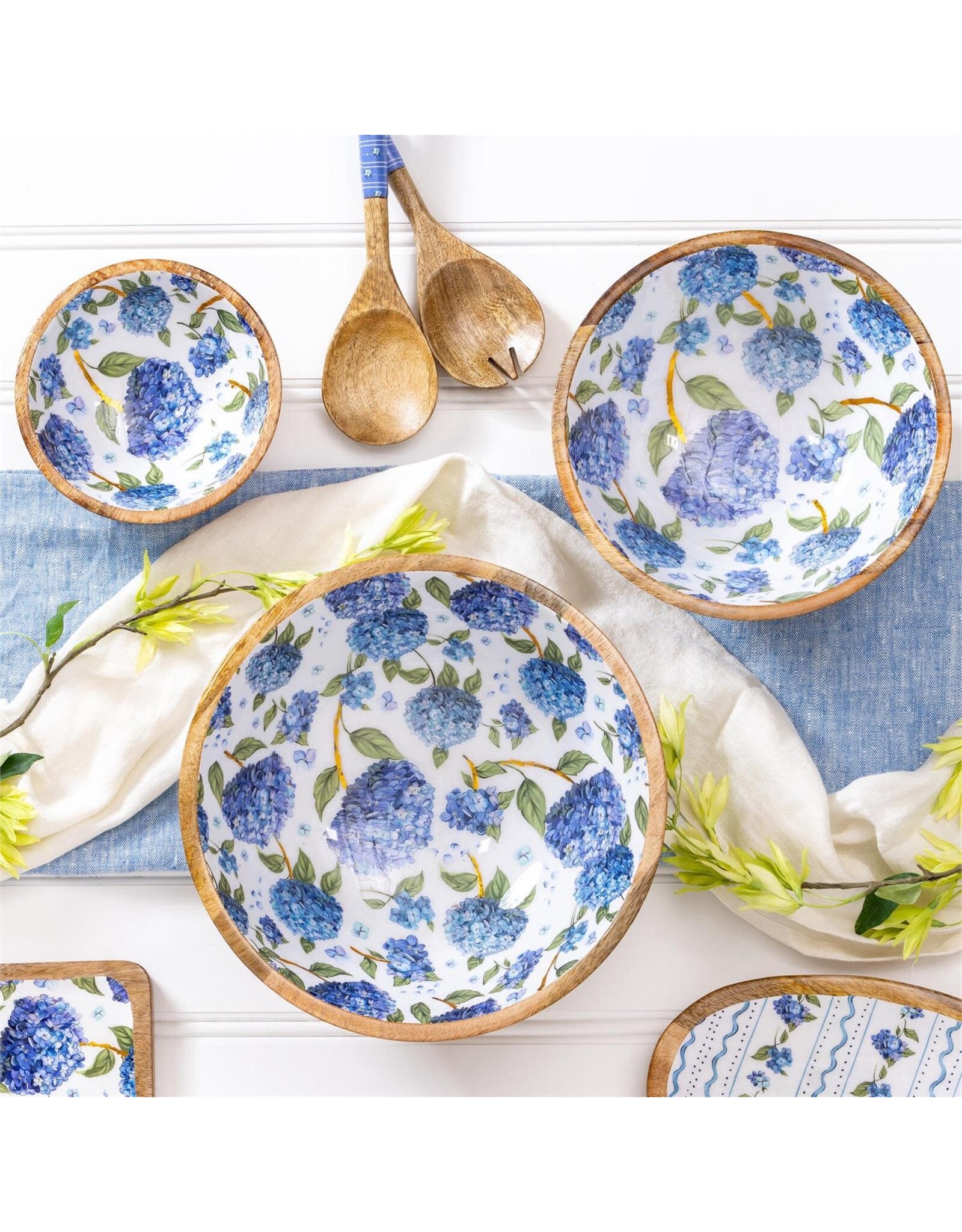 Evergreen Enterprises VivaStyle Bowl, Wood Bowl Set, Hydrangea, Set of 3