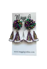 Maggie G/Faire Mardi Gras Marching Boots Seed Bead Earrings