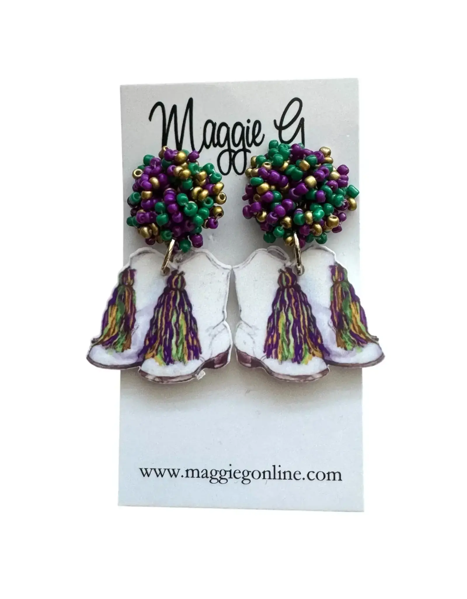 Maggie G/Faire Mardi Gras Marching Boots Seed Bead Earrings