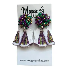 Maggie G/Faire Mardi Gras Marching Boots Seed Bead Earrings