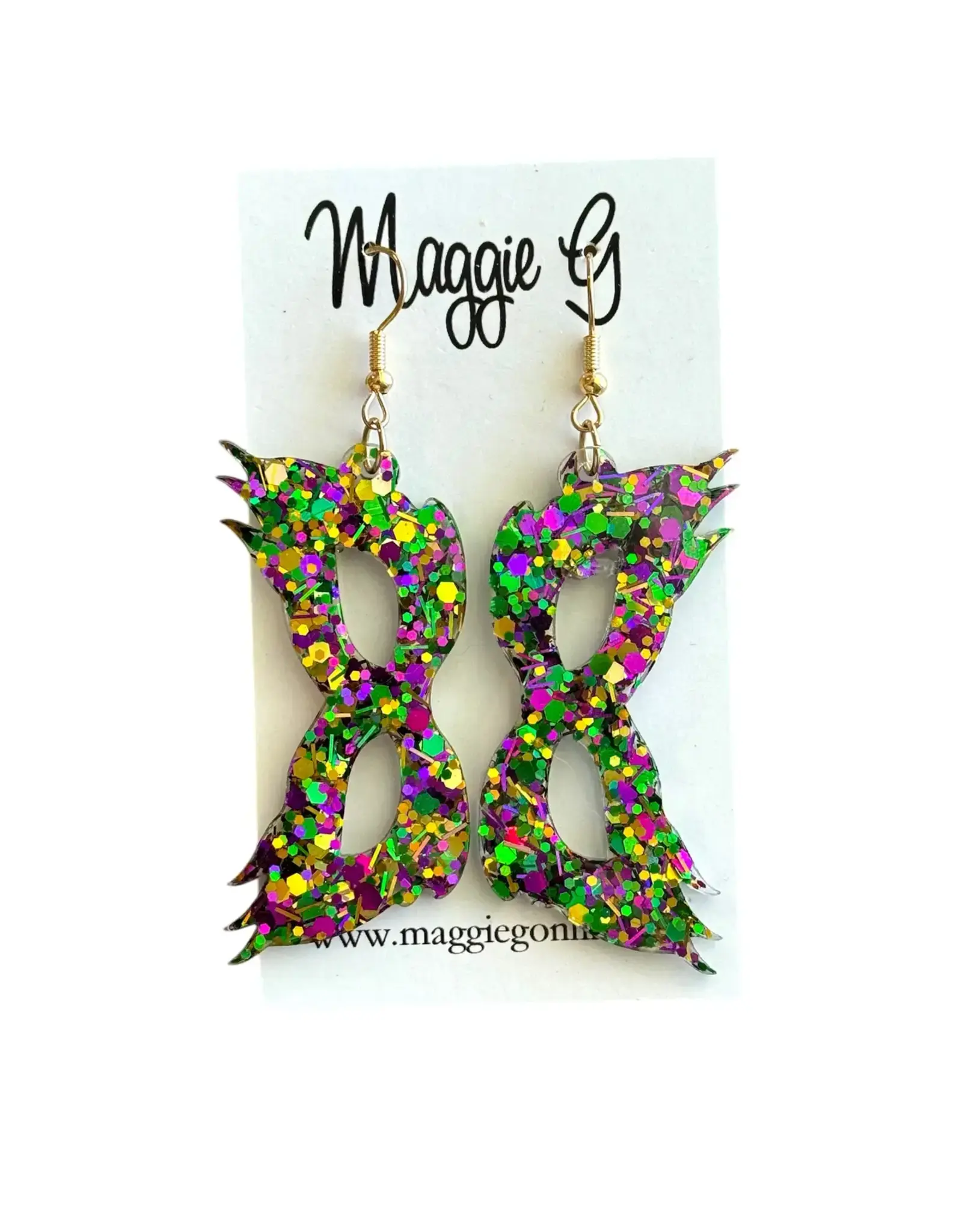 Maggie G/Faire Mardi Gras Mask Resin and Glitter Earrings