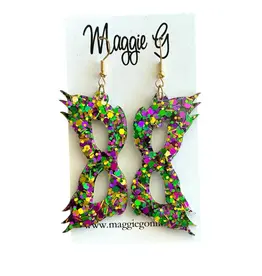 Maggie G/Faire Mardi Gras Mask Resin and Glitter Earrings
