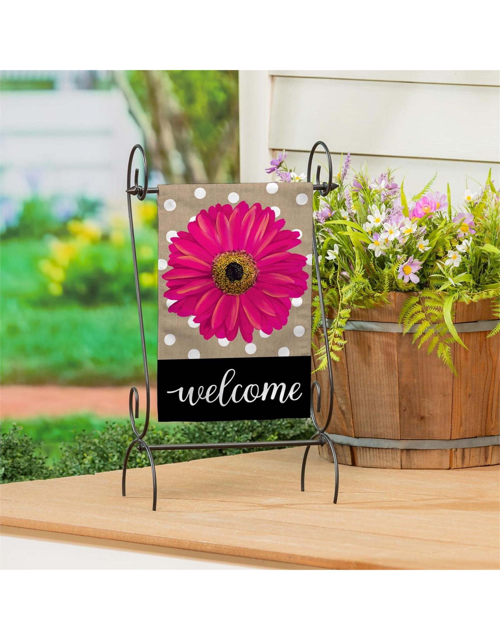 Evergreen Enterprises Pink Gerbera Dots Burlap Garden Flag
