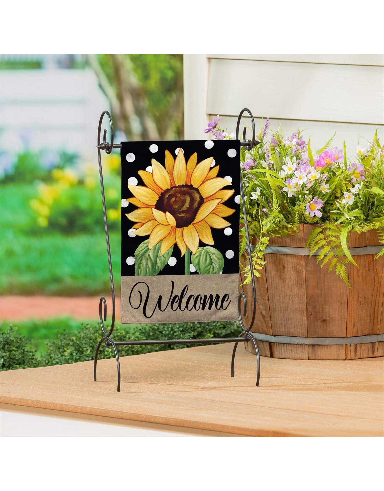 Evergreen Enterprises Polka Dot Sunflower Burlap Garden Flag