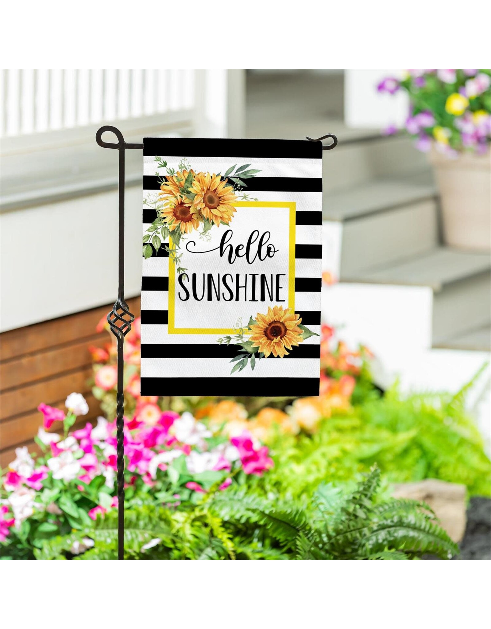 Evergreen Enterprises Hello Sunshine Plaid Burlap Garden Flag