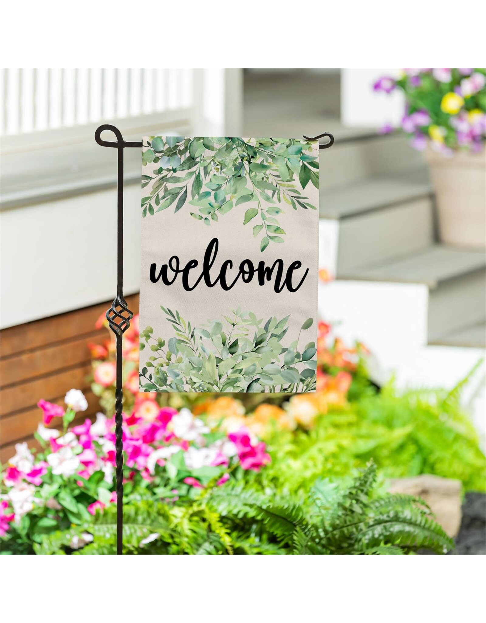 Evergreen Enterprises Greenery Welcome Burlap Garden Flag