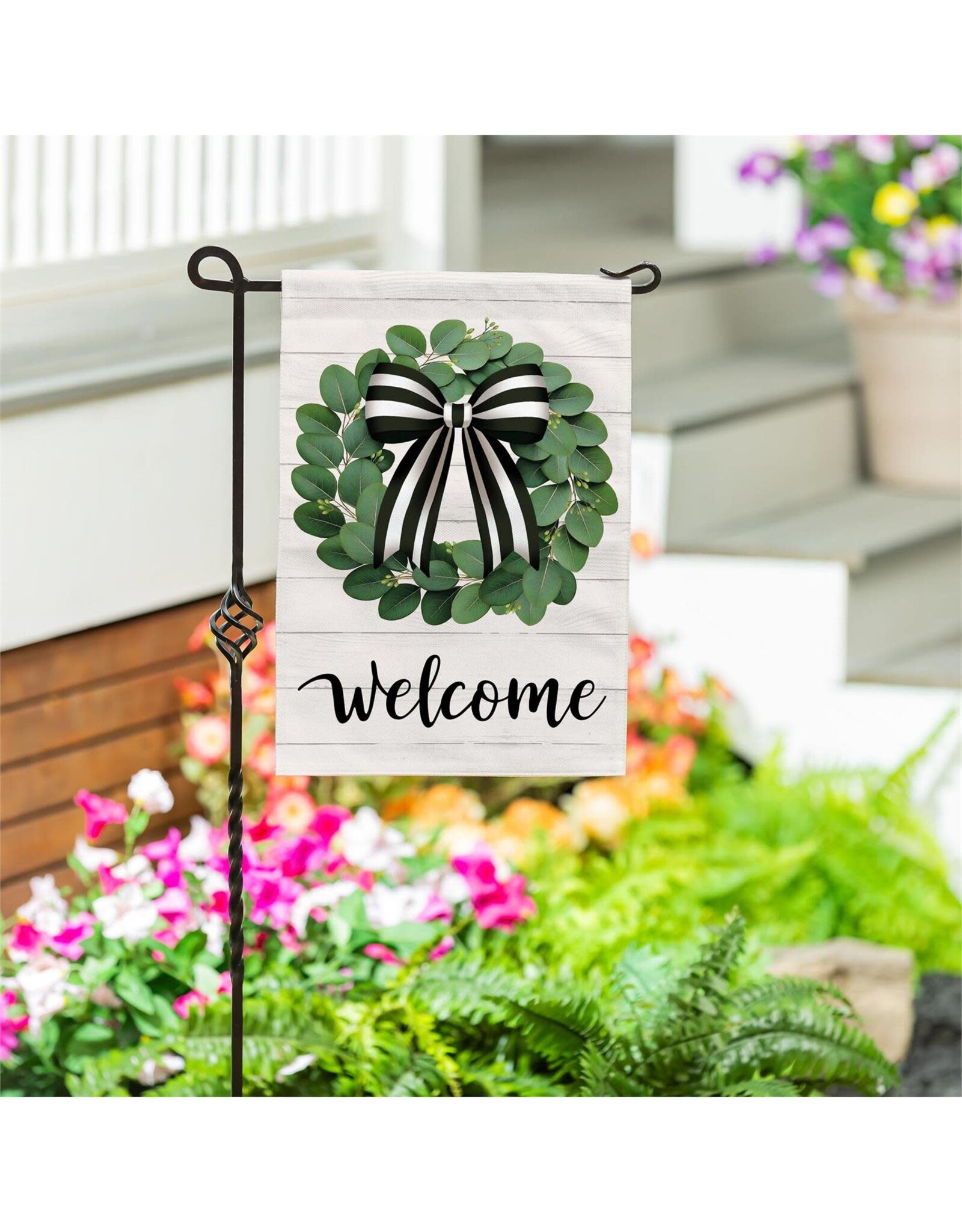 Evergreen Enterprises Eucalyptus Leaves Wreath Burlap Garden Flag