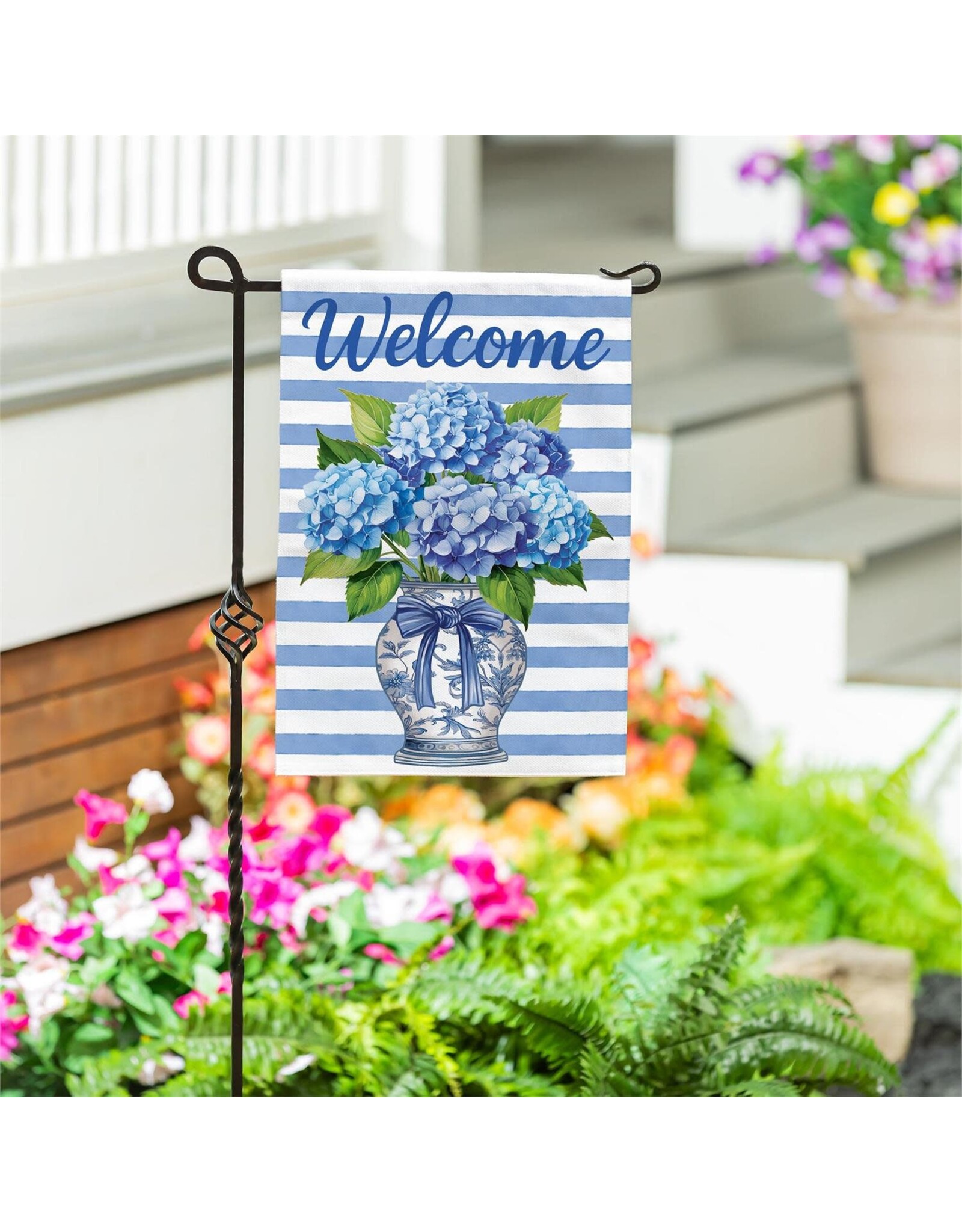 Evergreen Enterprises Hydrangea Vase Burlap Garden Flag