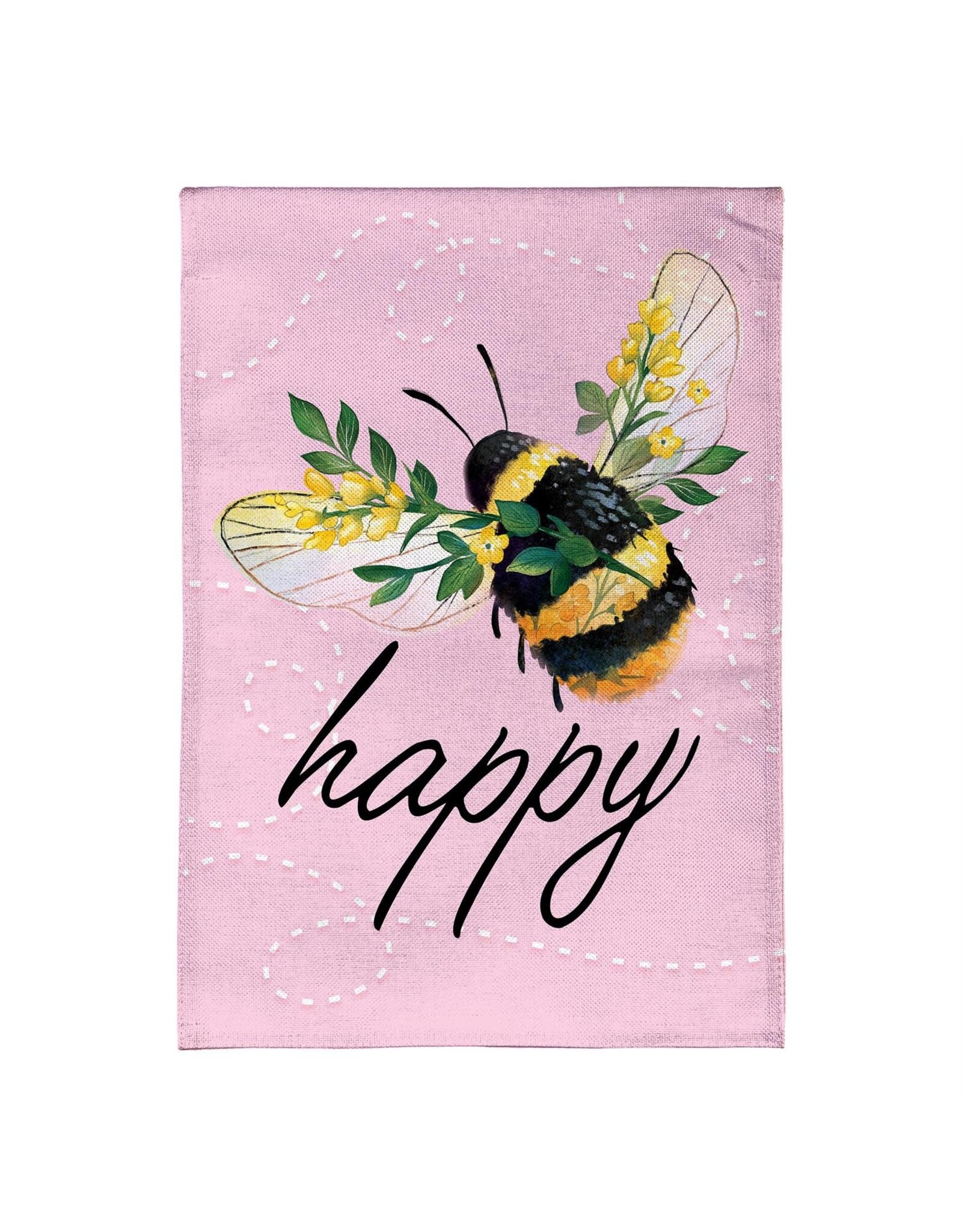Evergreen Enterprises Bee Happy Pink Burlap Garden Flag