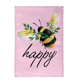 Evergreen Enterprises Bee Happy Pink Burlap Garden Flag