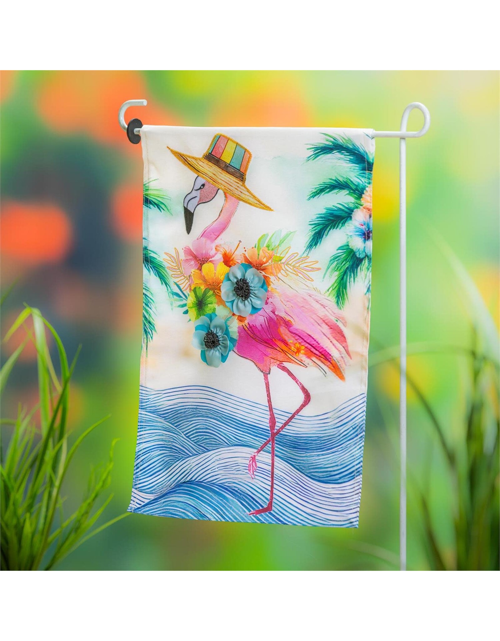 Evergreen Enterprises Palm Beach Floral Flamingo Applique Garden Flag