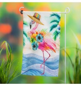 Evergreen Enterprises Palm Beach Floral Flamingo Applique Garden Flag