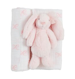 Mud Pie Bow Bunny Swaddle And Rattle