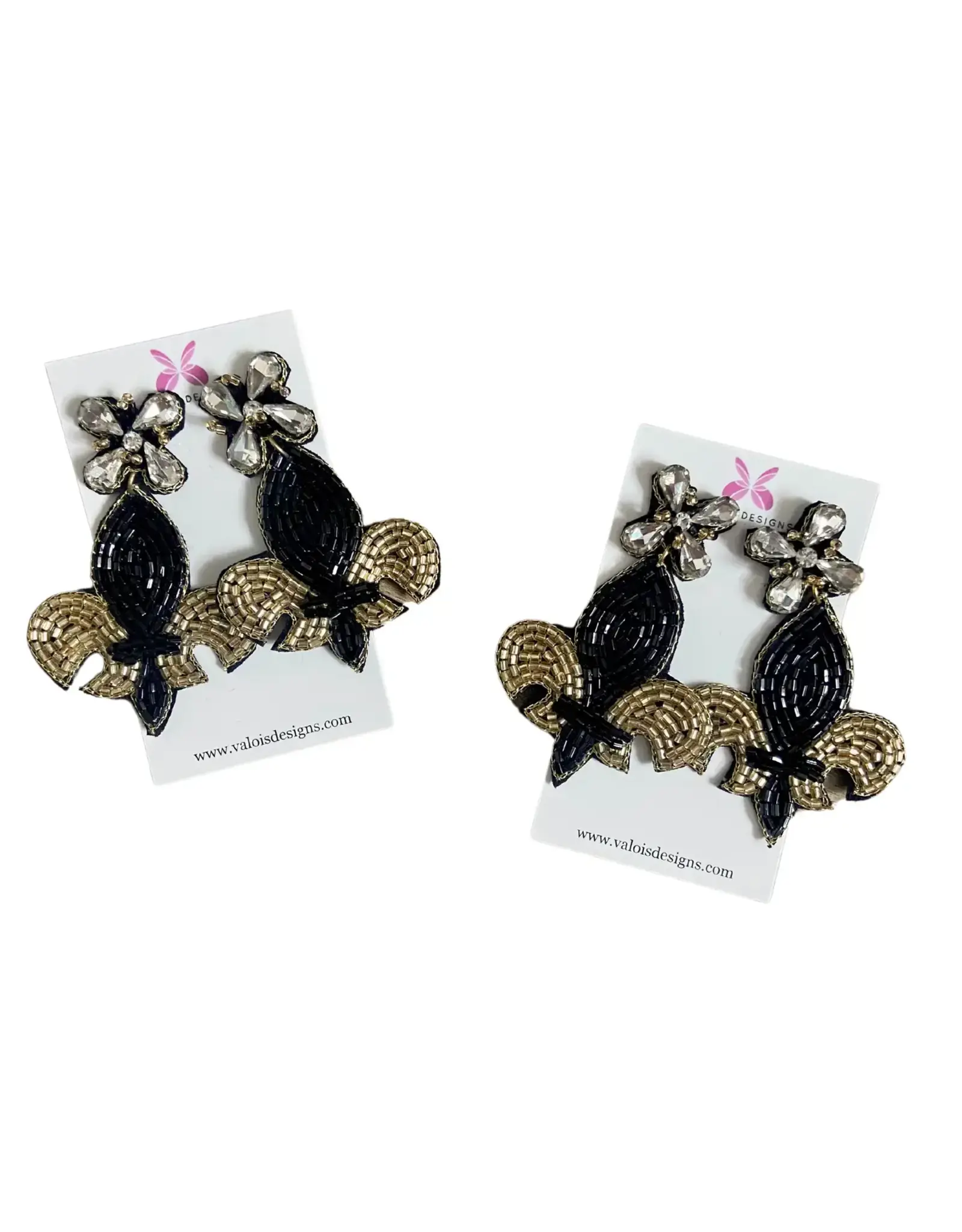 Valois Designs/Faire Black & Gold Fleur De Lis Earrings