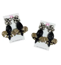 Valois Designs/Faire Black & Gold Fleur De Lis Earrings
