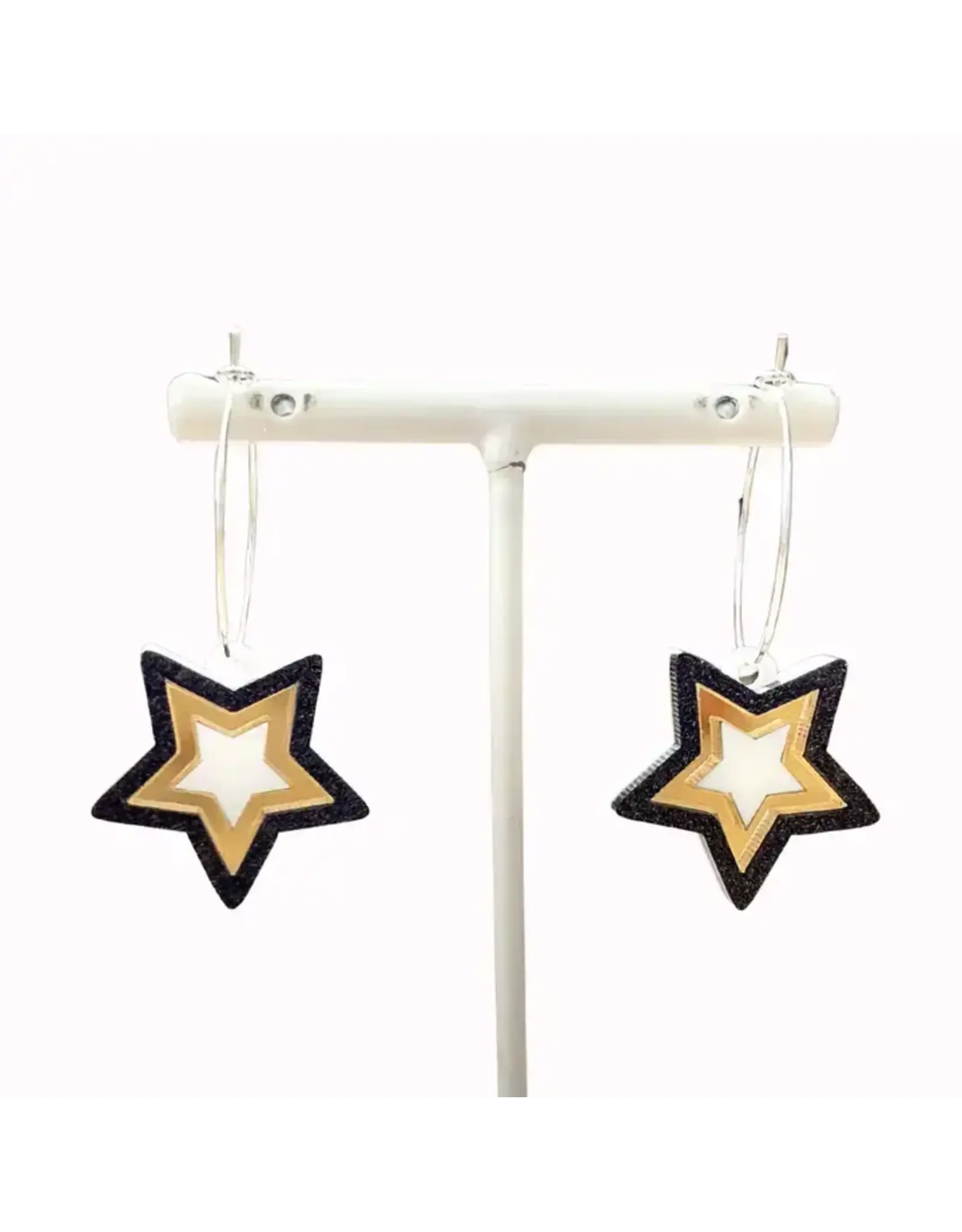Valois Designs/Faire Black & Gold Star Hoop Earrings