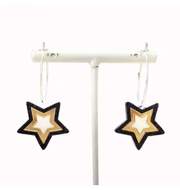 Valois Designs/Faire Black & Gold Star Hoop Earrings