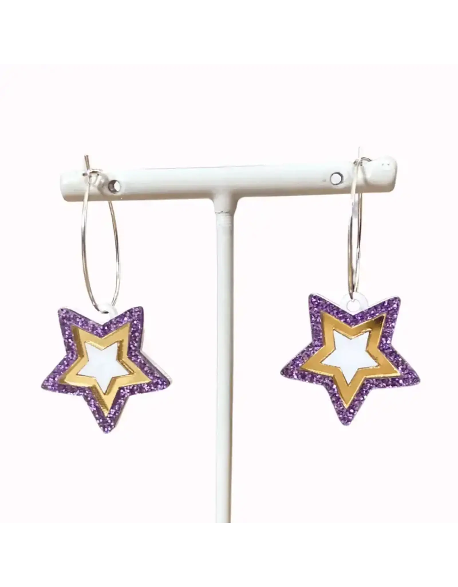 Valois Designs/Faire Purple & Gold Star Hoop Earrings