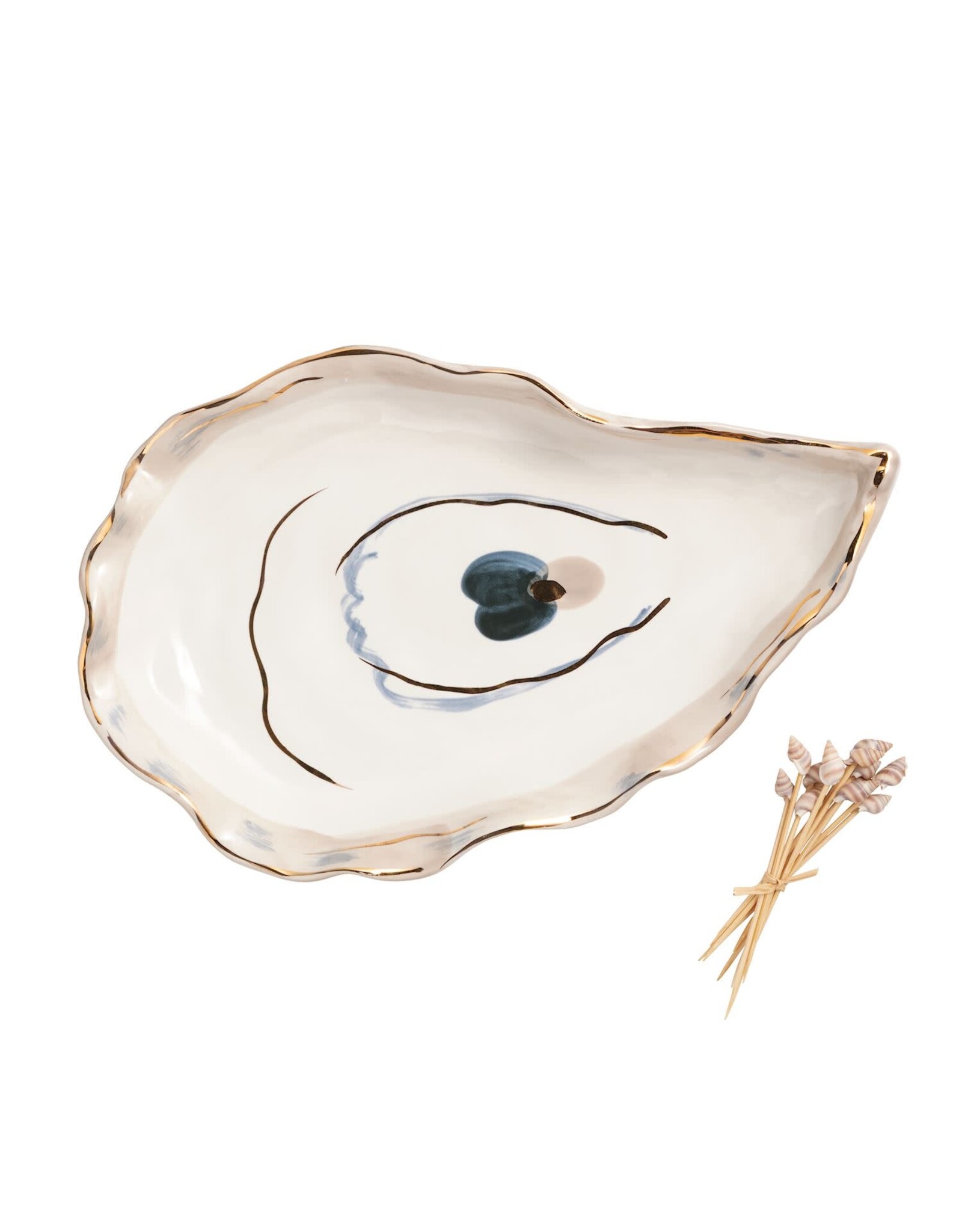 Mud Pie Small Oyster Platter & Toothpick Set