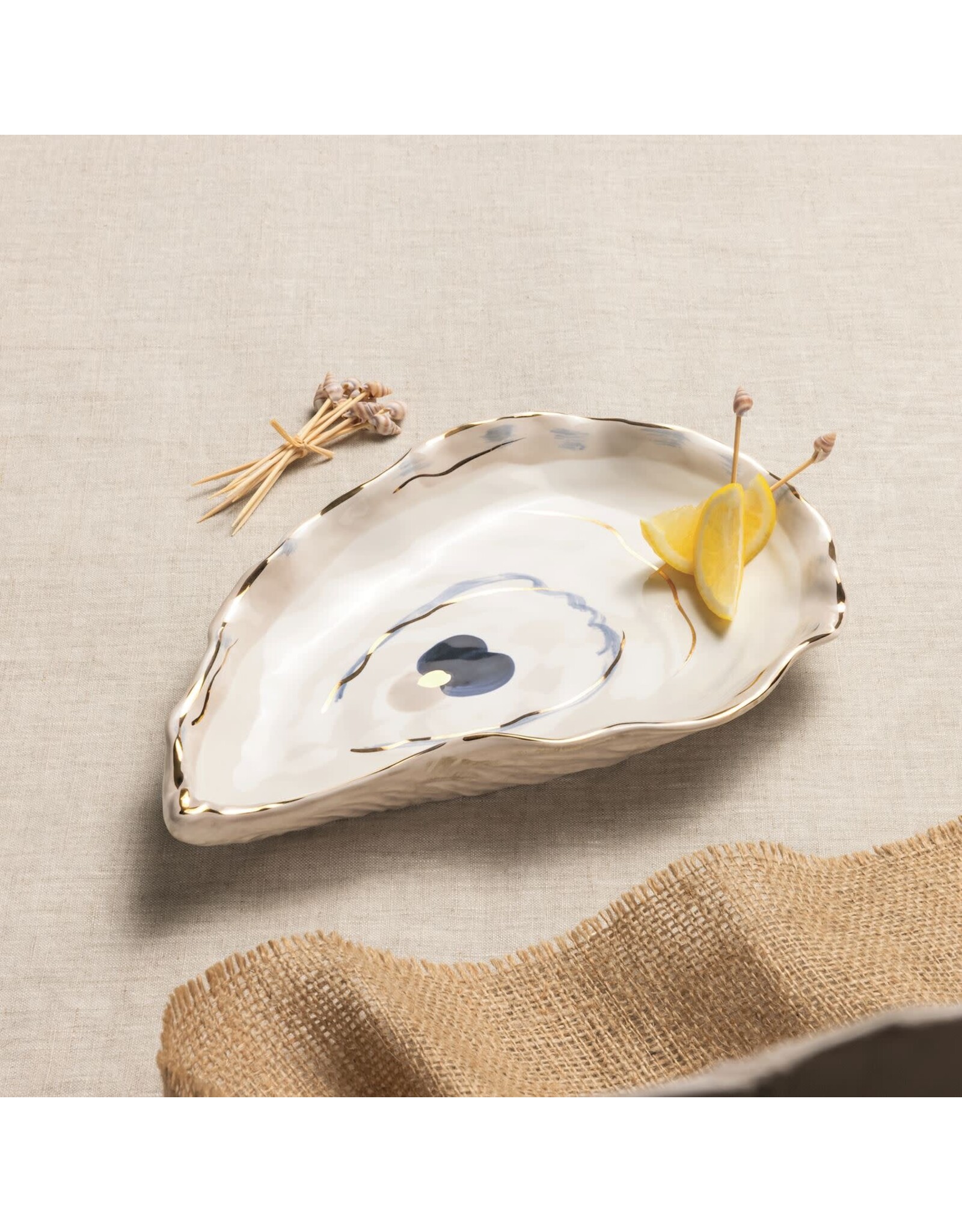 Mud Pie Small Oyster Platter & Toothpick Set
