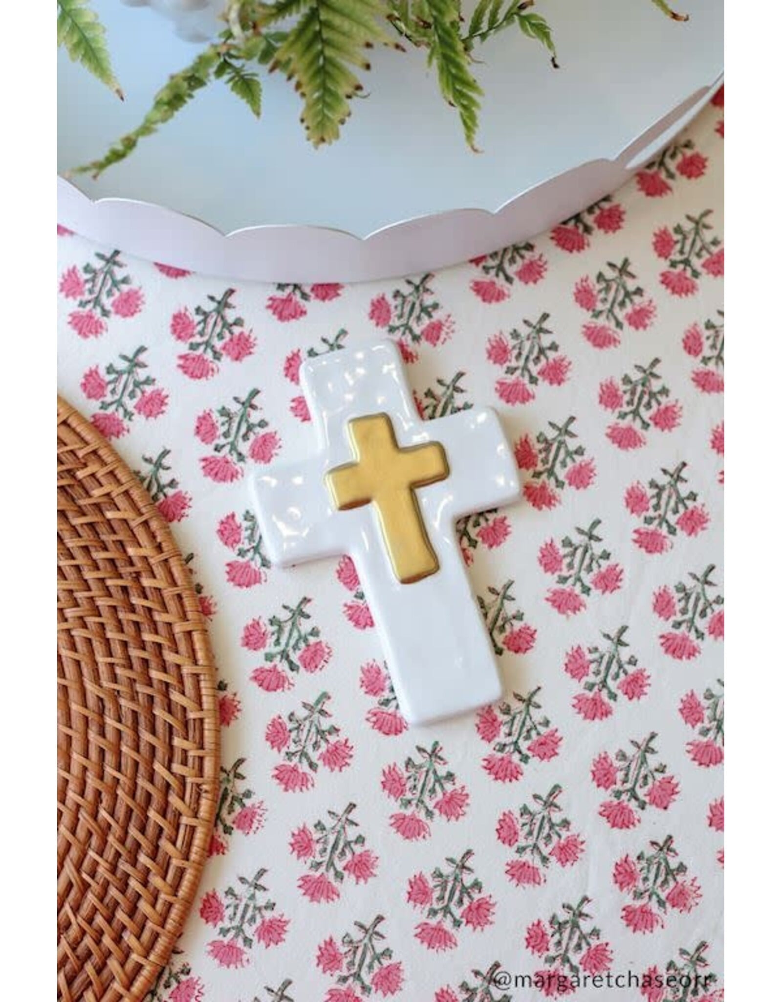 Mud Pie Ceramic and Gold Thick Cross