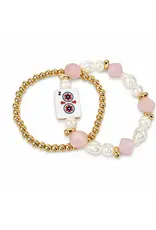 Ellison & Young/Faire Mahjong Tile Beaded Bracelet, 2-Piece Set - Lucky Pink