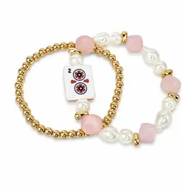 Ellison & Young/Faire Mahjong Tile Beaded Bracelet, 2-Piece Set - Lucky Pink