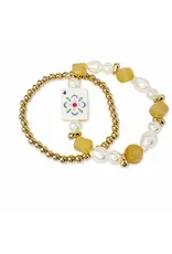Ellison & Young/Faire Mahjong Tile Beaded Bracelet, 2-Piece Set - Golden Bloom