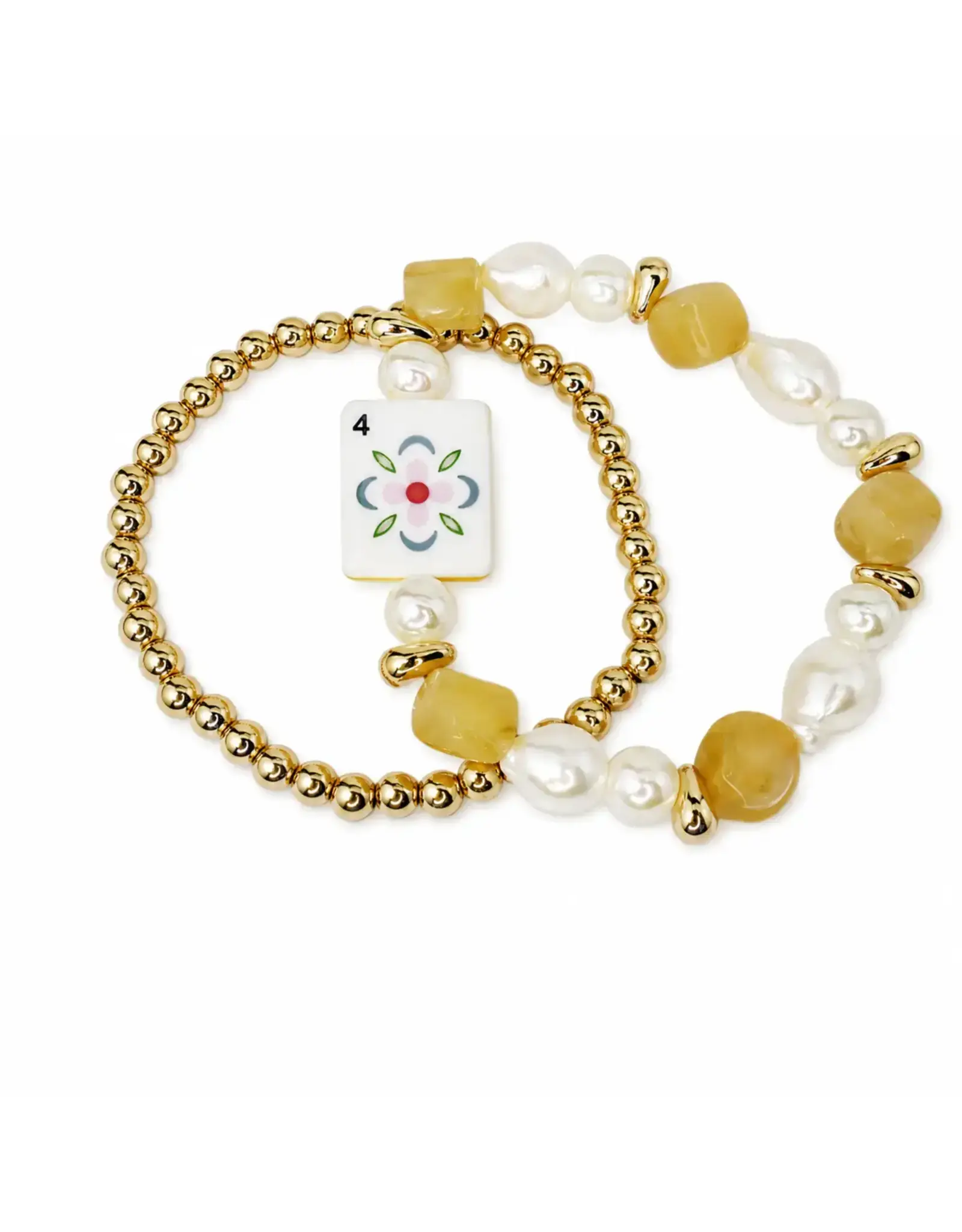 Ellison & Young/Faire Mahjong Tile Beaded Bracelet, 2-Piece Set - Golden Bloom