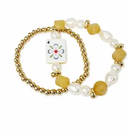 Ellison & Young/Faire Mahjong Tile Beaded Bracelet, 2-Piece Set - Golden Bloom