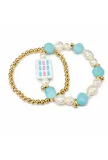 Ellison & Young/Faire Mahjong Tile Beaded Bracelet - Minty Bamboo