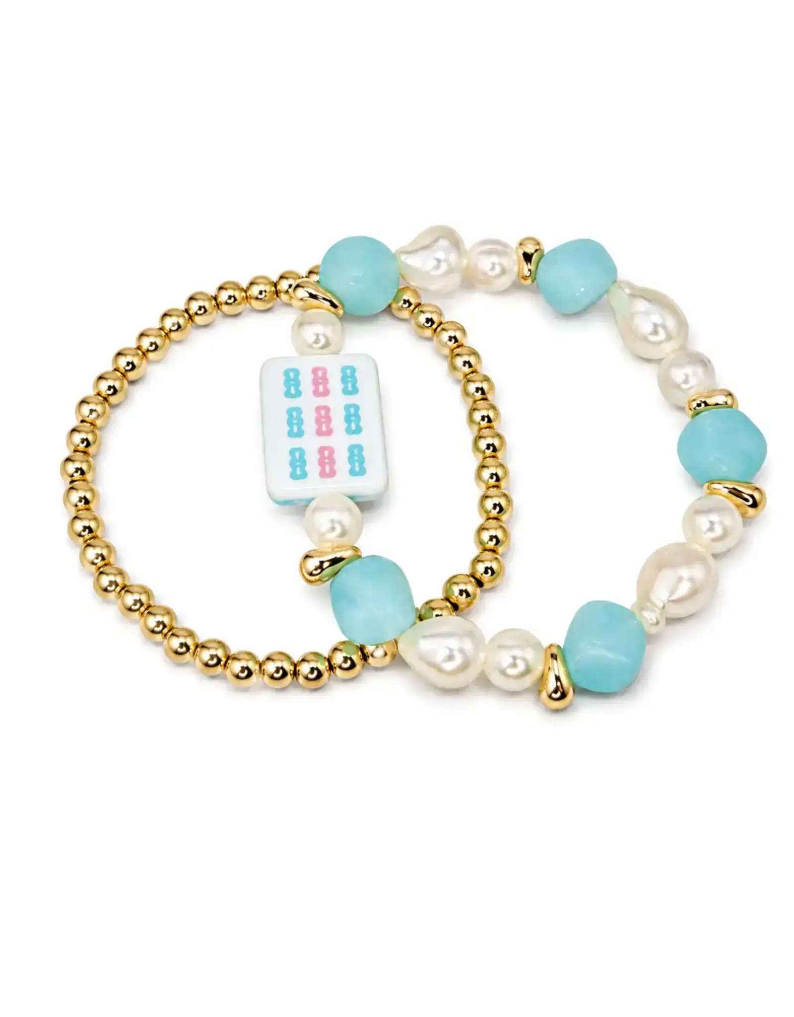 Ellison & Young/Faire Mahjong Tile Beaded Bracelet - Minty Bamboo