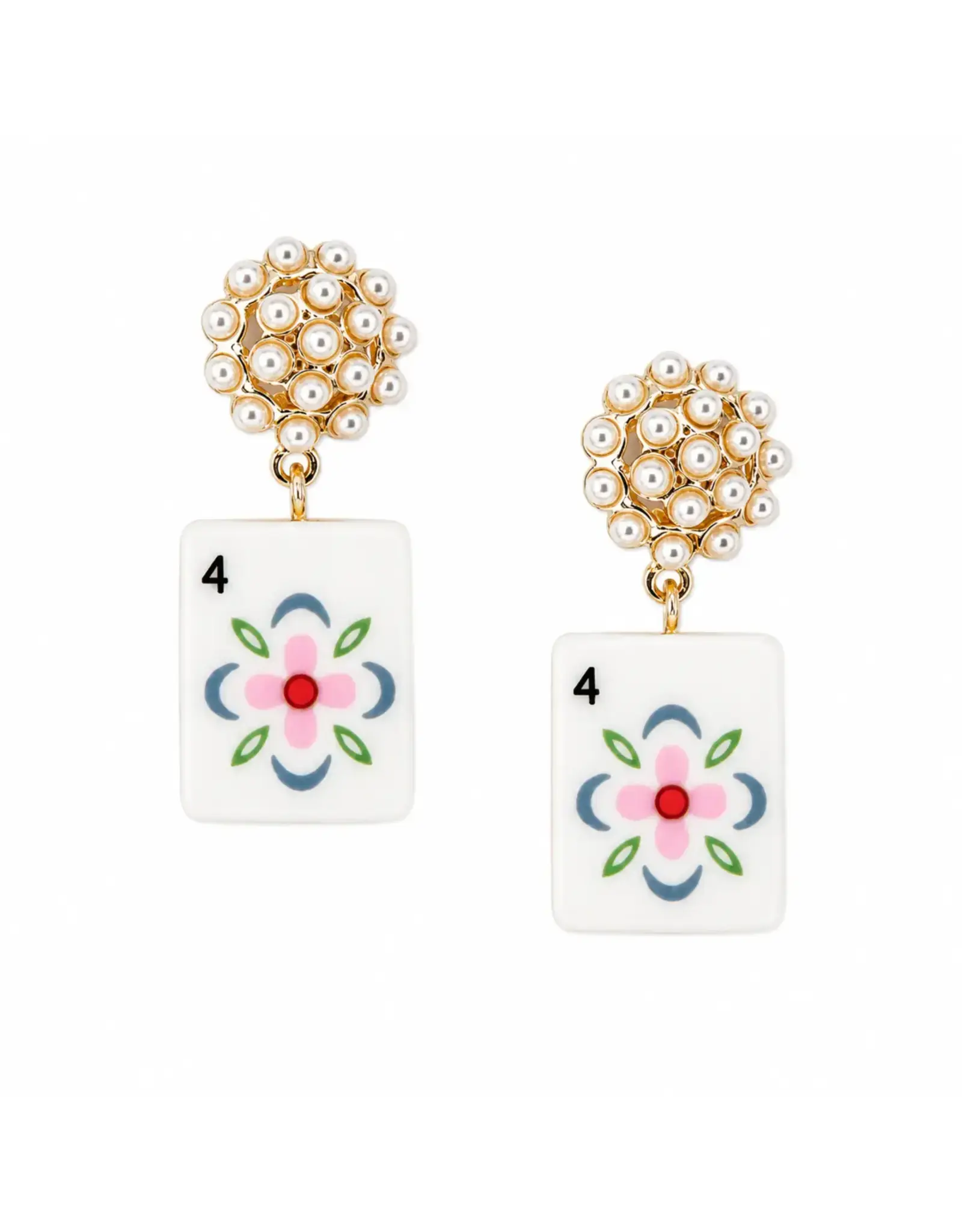 Ellison & Young/Faire Mahjong Tile Pearl Cluster Drop Earrings - Golden Bloom
