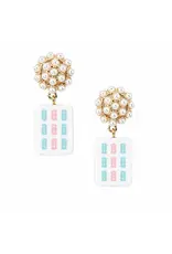 Ellison & Young/Faire Mahjong Tile Pearl Cluster Drop Earrings - Minty Bamboo