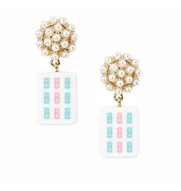 Ellison & Young/Faire Mahjong Tile Pearl Cluster Drop Earrings - Minty Bamboo