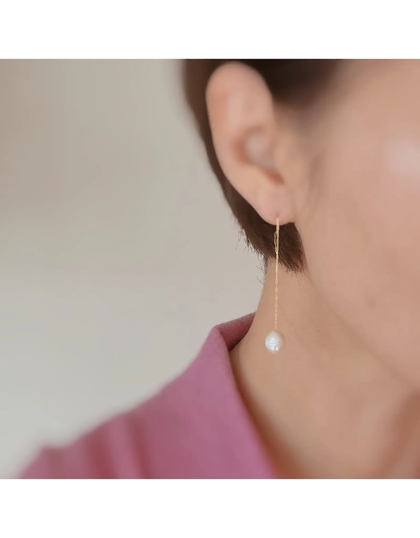 Ellison & Young/Faire Freshwater Pearl Dainty Chain Earrings