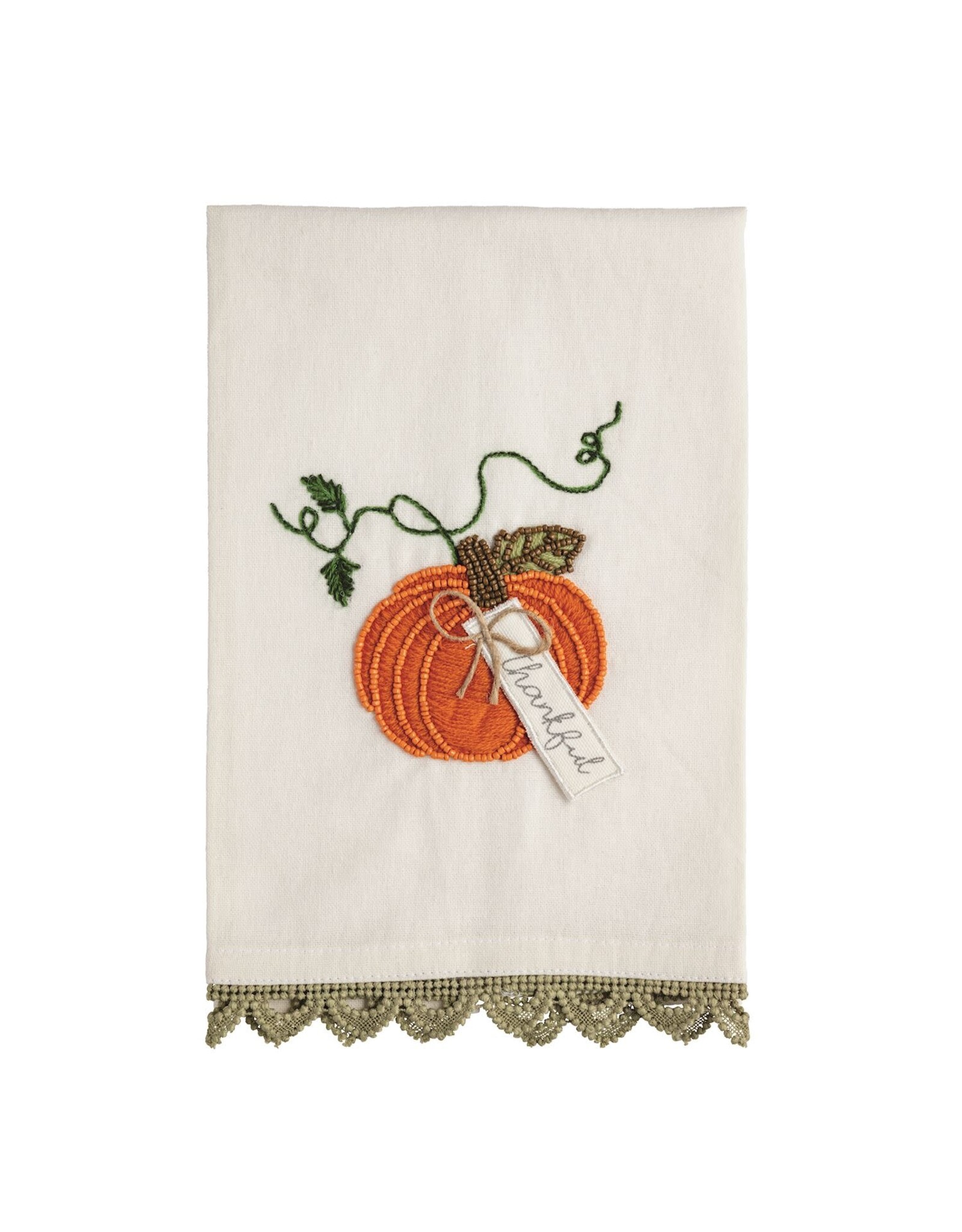 Mud Pie Single Pumpkin Beaded Embroidery Towel
