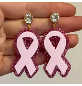 Louie Love Breast Cancer Awareness Acrylic Pink Ribbon Earring