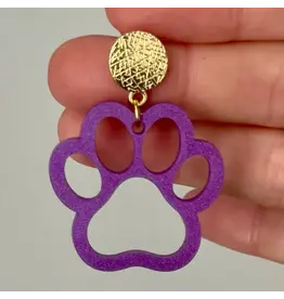 Louie Love Purple & Gold Sports Tiger Paw Acrylic Earrings
