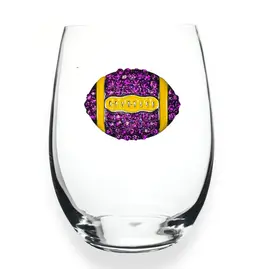 The Queen's Jewels Football Jeweled Glassware - Stemless - Purple and Gold