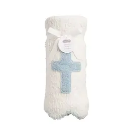 Mud Pie Blue Cross Chenille Blanket