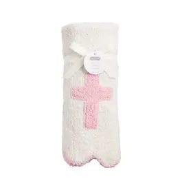 Mud Pie Pink Cross Chenille Blanket