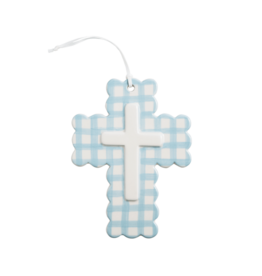Mud Pie Blue Ceramic Gingham Cross