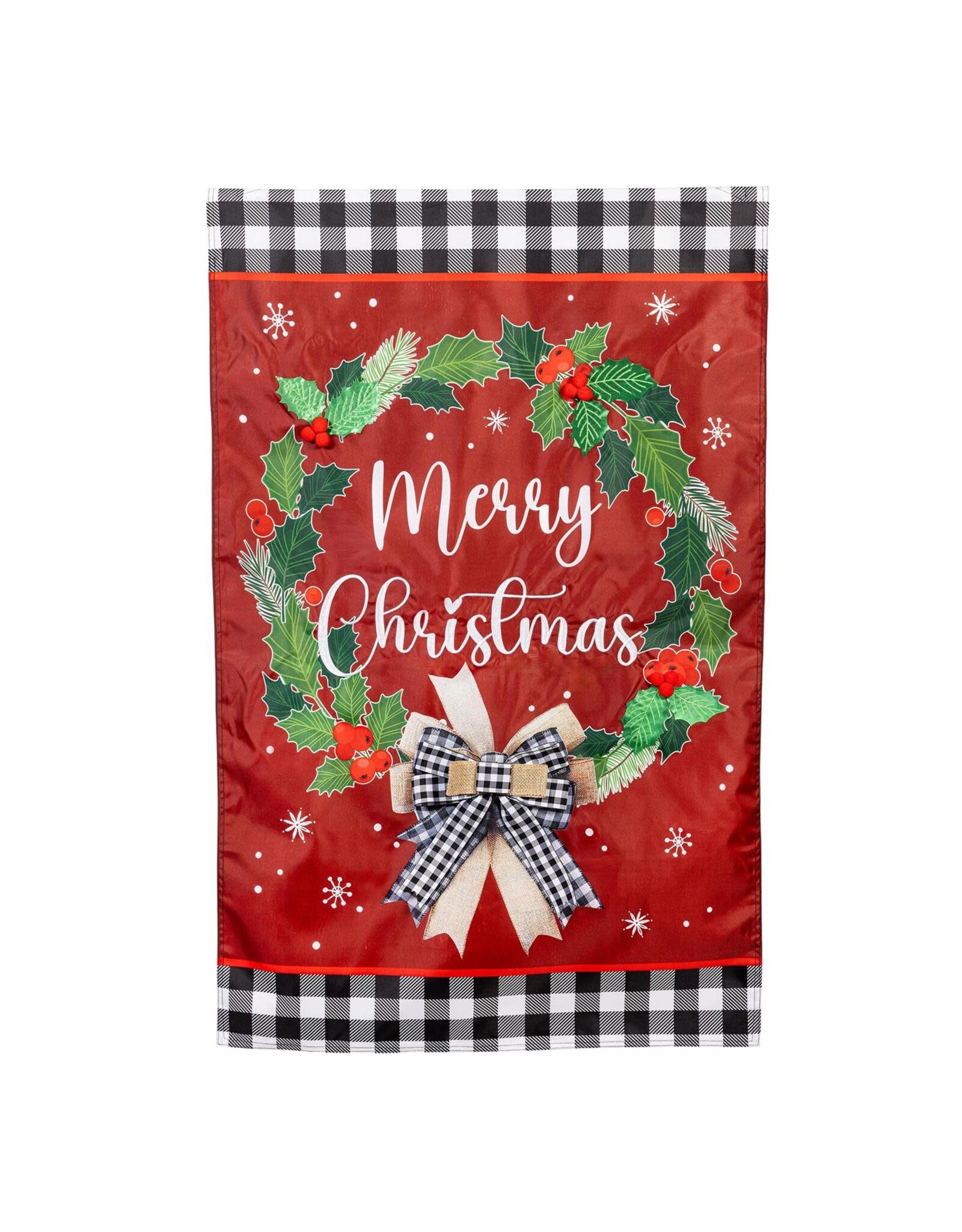 Evergreen Enterprises Merry Christmas Wreath Applique House Flag