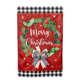 Evergreen Enterprises Merry Christmas Wreath Applique House Flag