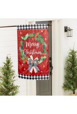 Evergreen Enterprises Merry Christmas Wreath Applique House Flag